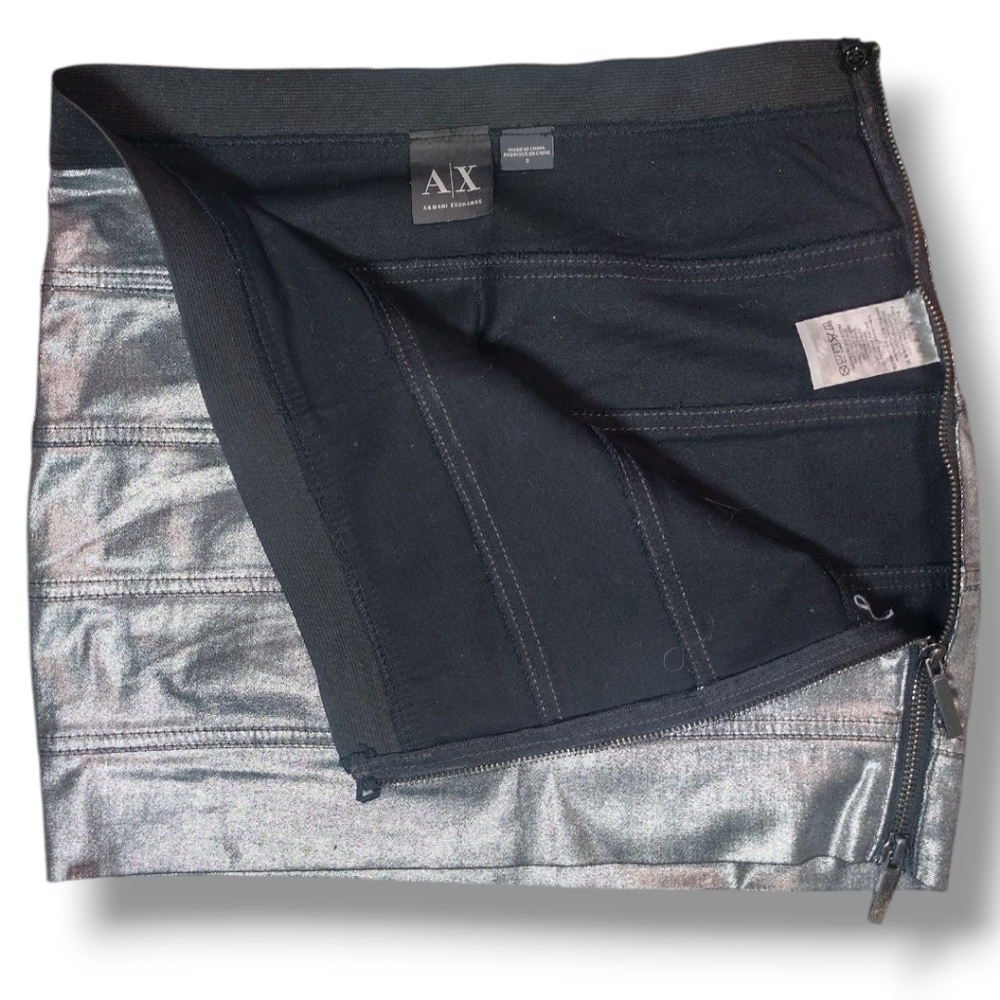 Armani Exchange Silver Mini Skirt |Size 0 | Full Side Zip | EUC - Picture 6 of 10